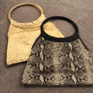 Snakeskin and gold handbags